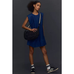 By Anthropologie Cap-Sleeve Plissé Mini Dress in Blue Size XL